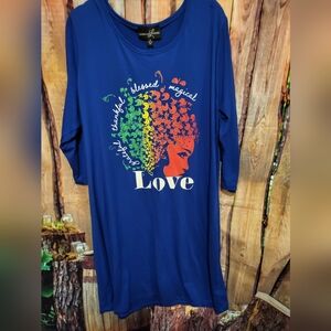 Love Graphic Blue Long Sleeve Dress